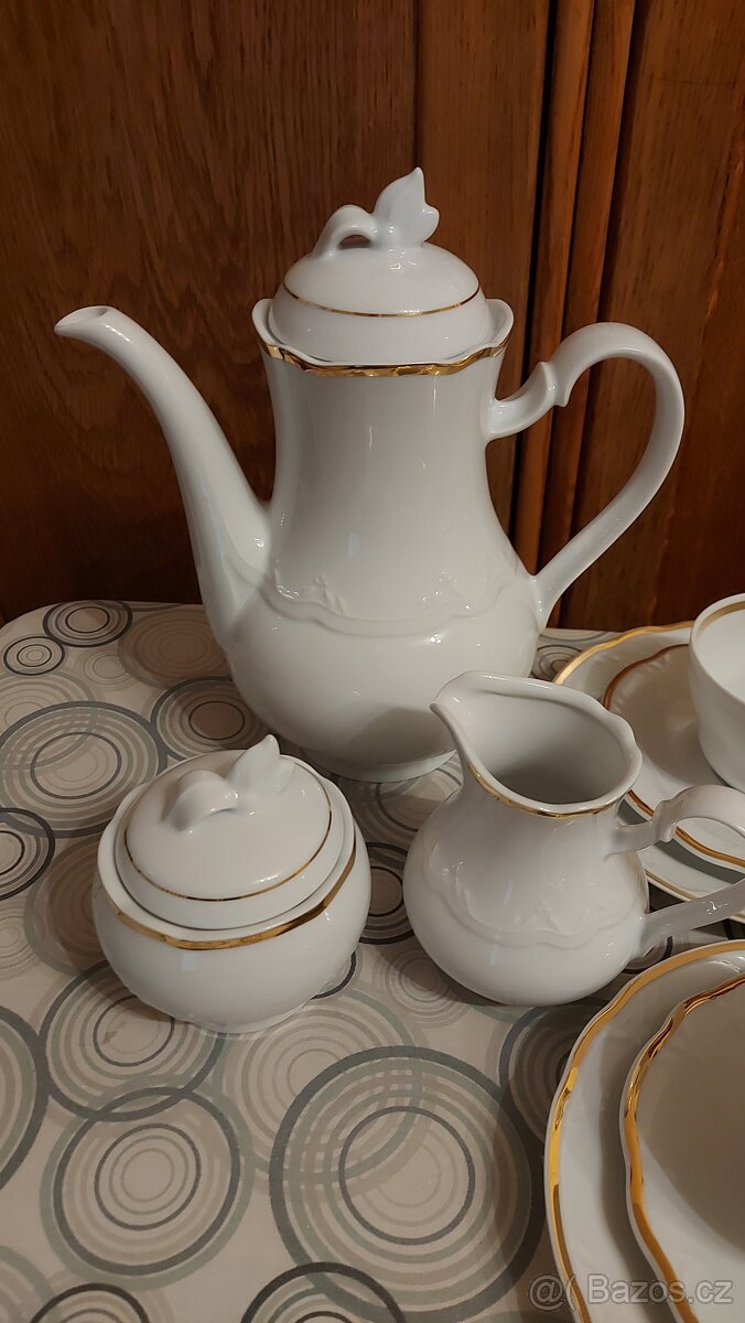 čajový servis, bílý se zlatým proužkem, - 2
