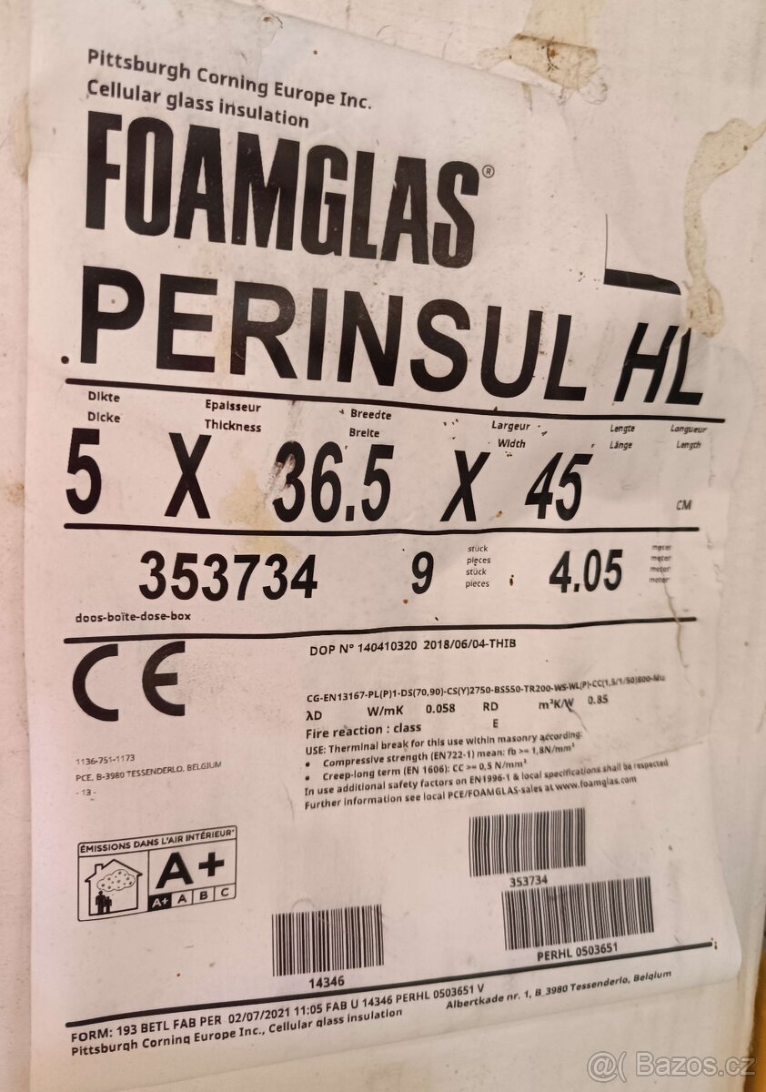 Prodám desky z pěnového skla Foamglas Perinsul HL tl. 50 mm - 2