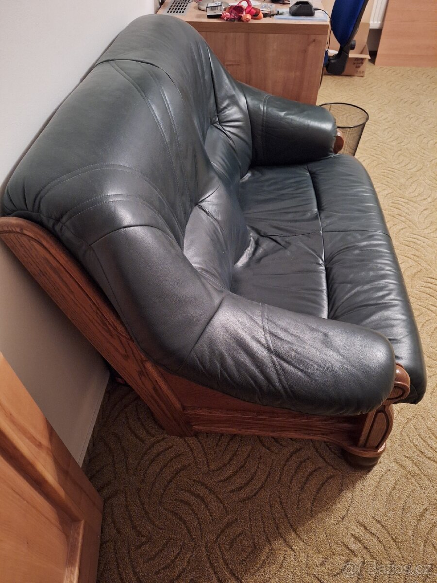 Dubová rustikální kožená sedací souprava - 2