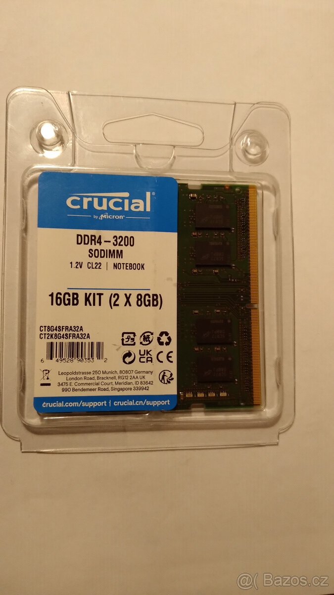 Prodám SODIMM DDR4 Crucial/Micron 16GB /2x8GB kit/ - 2