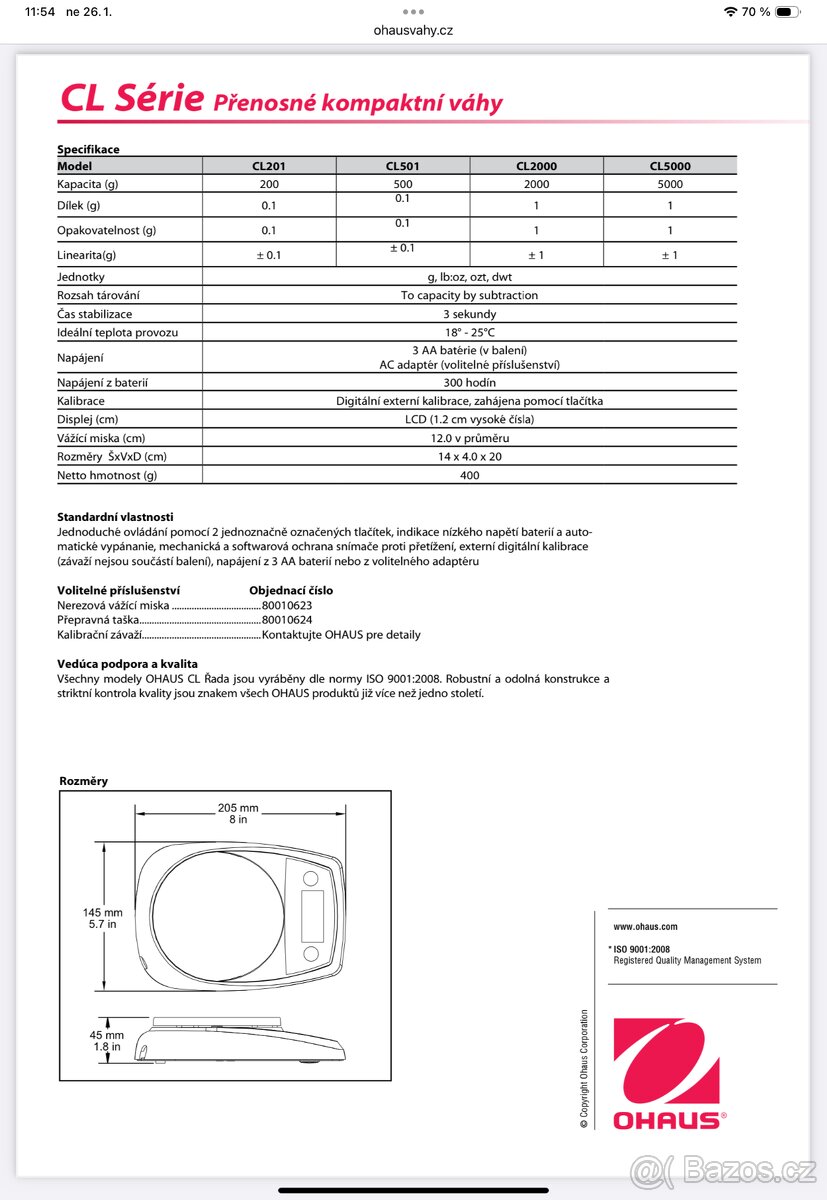 Digitální přesná váha OHAUS CL501 - 2