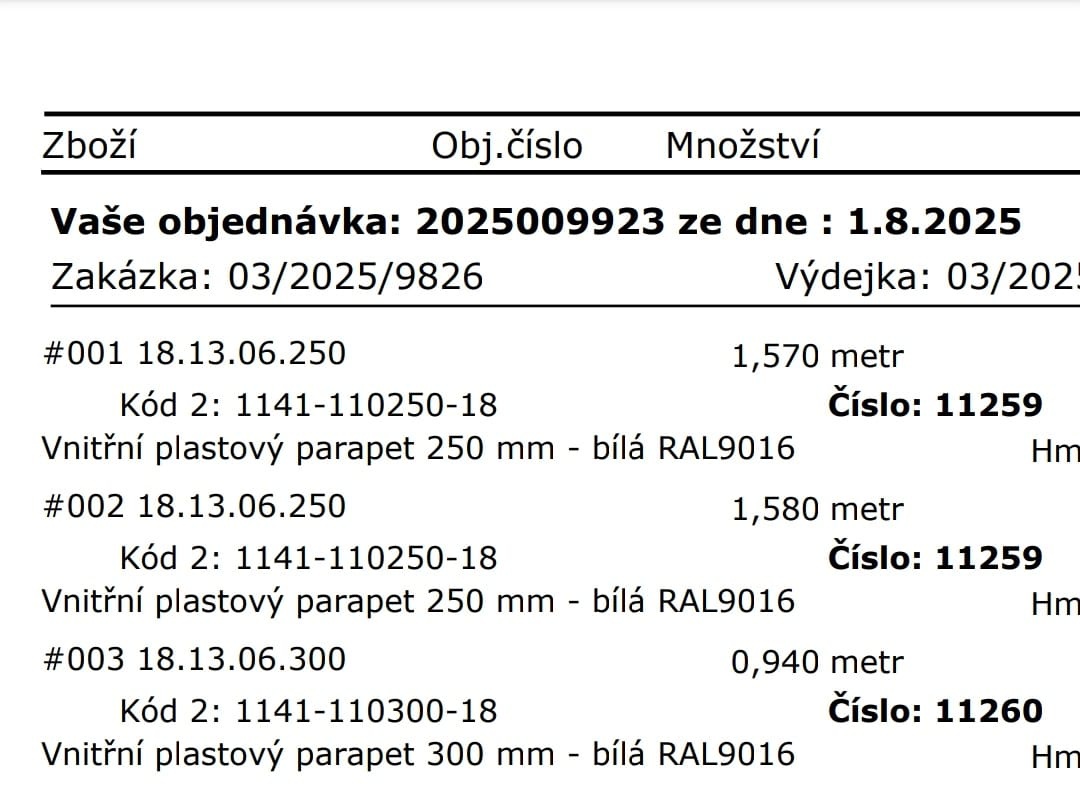 Plastové parapety. - 2