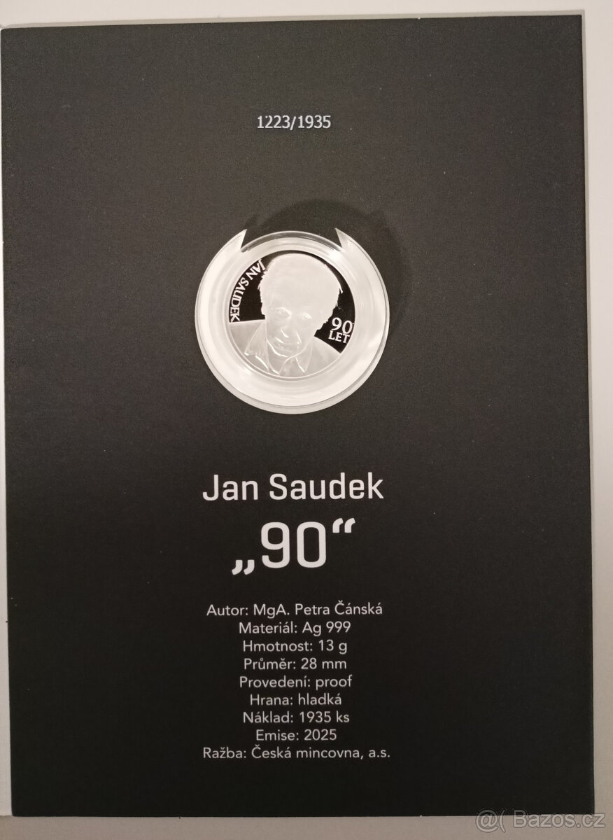 Stříbrný groš Jan Saudek 90 let proof - 2