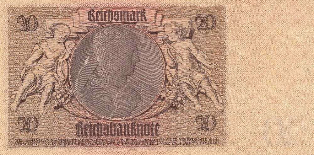 20 Reichsmark 1929, Válečné vydání,platná na našem území. St - 2