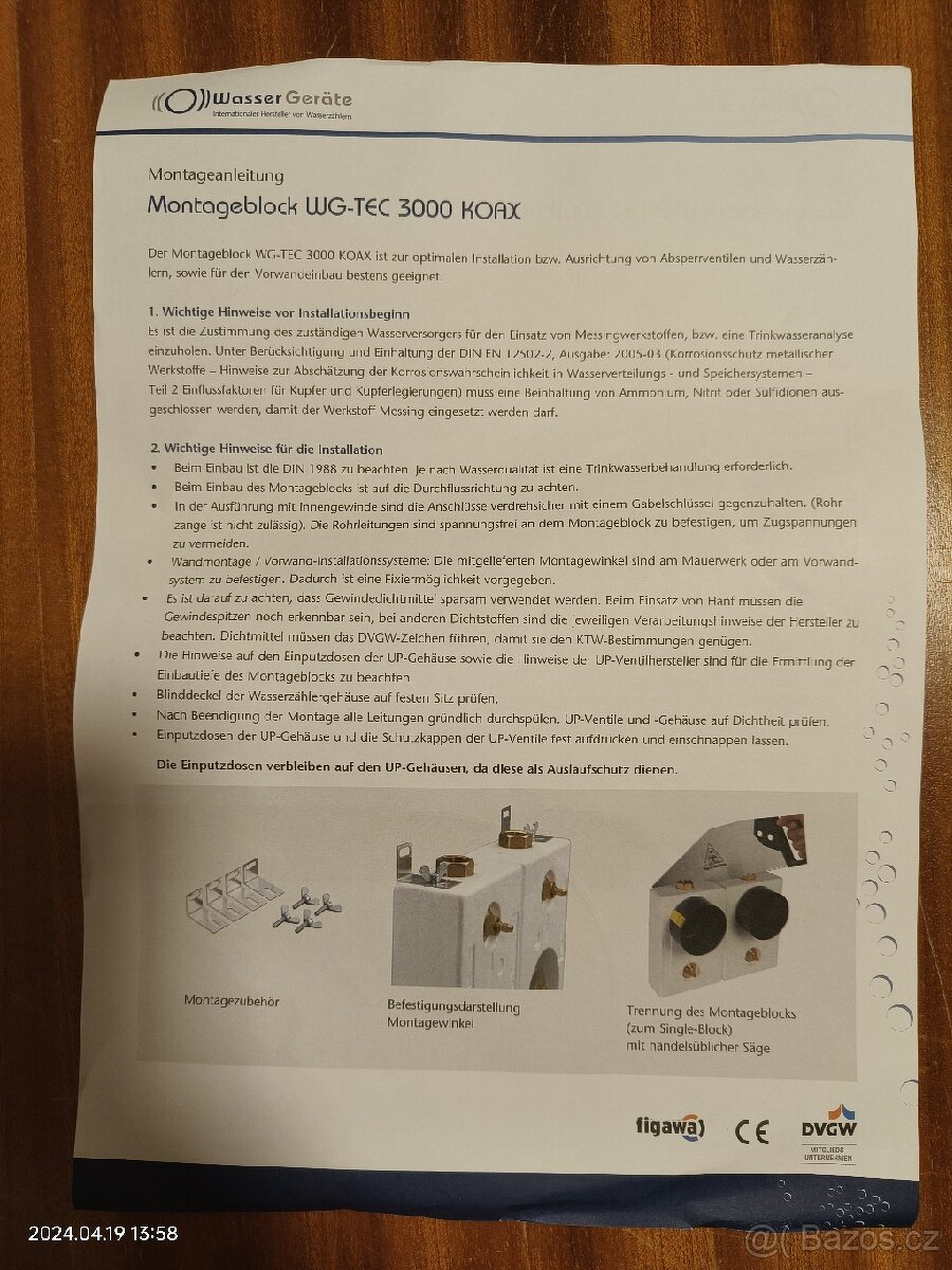 2x Montážní blok pro vodoměr - 2