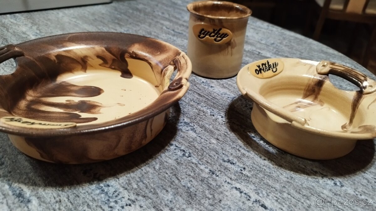 KERAMICKÁ SADA RETRO – 2× MISKA + HRNEČEK - 2