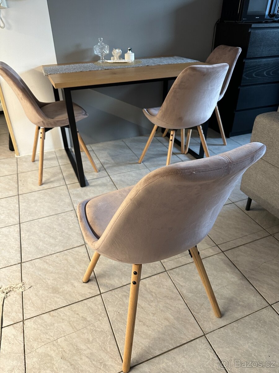 Zánovní jídelní židle KASTRUP samet růžová / dub - 2