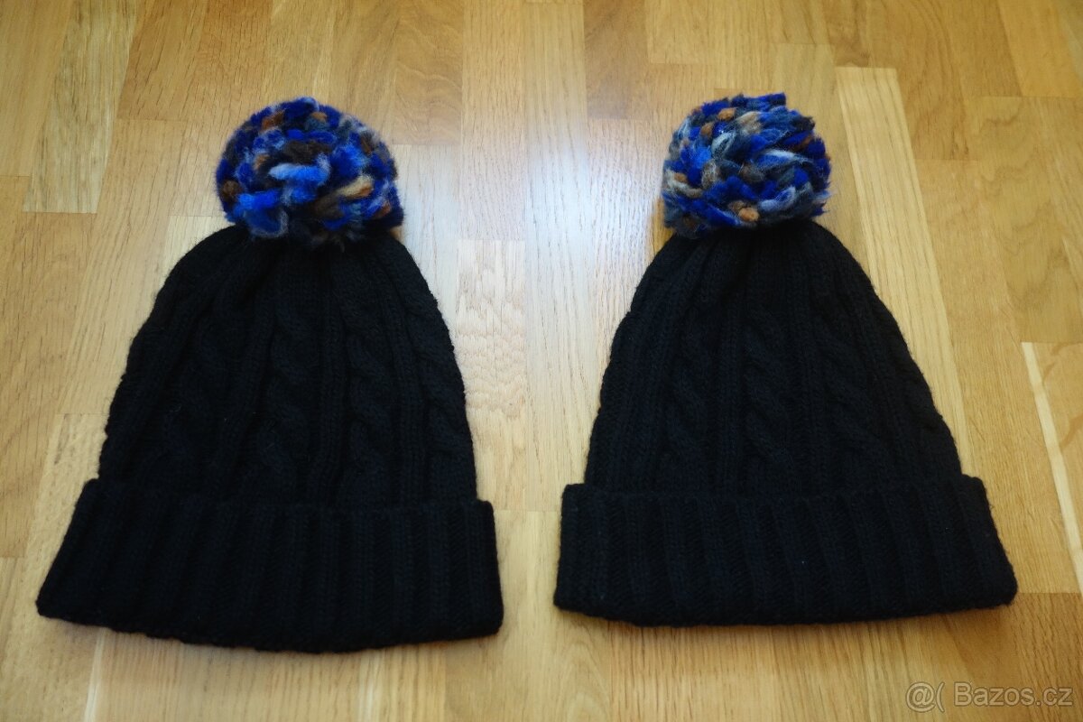 2x černá N.O.V.Á zimní čepice pro dvojčata vel.134 - 2