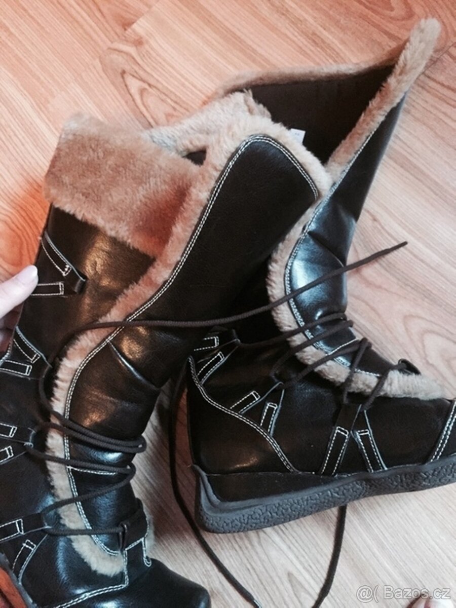 Kozačky s beránkem a šněrováním-vel.37 - 2