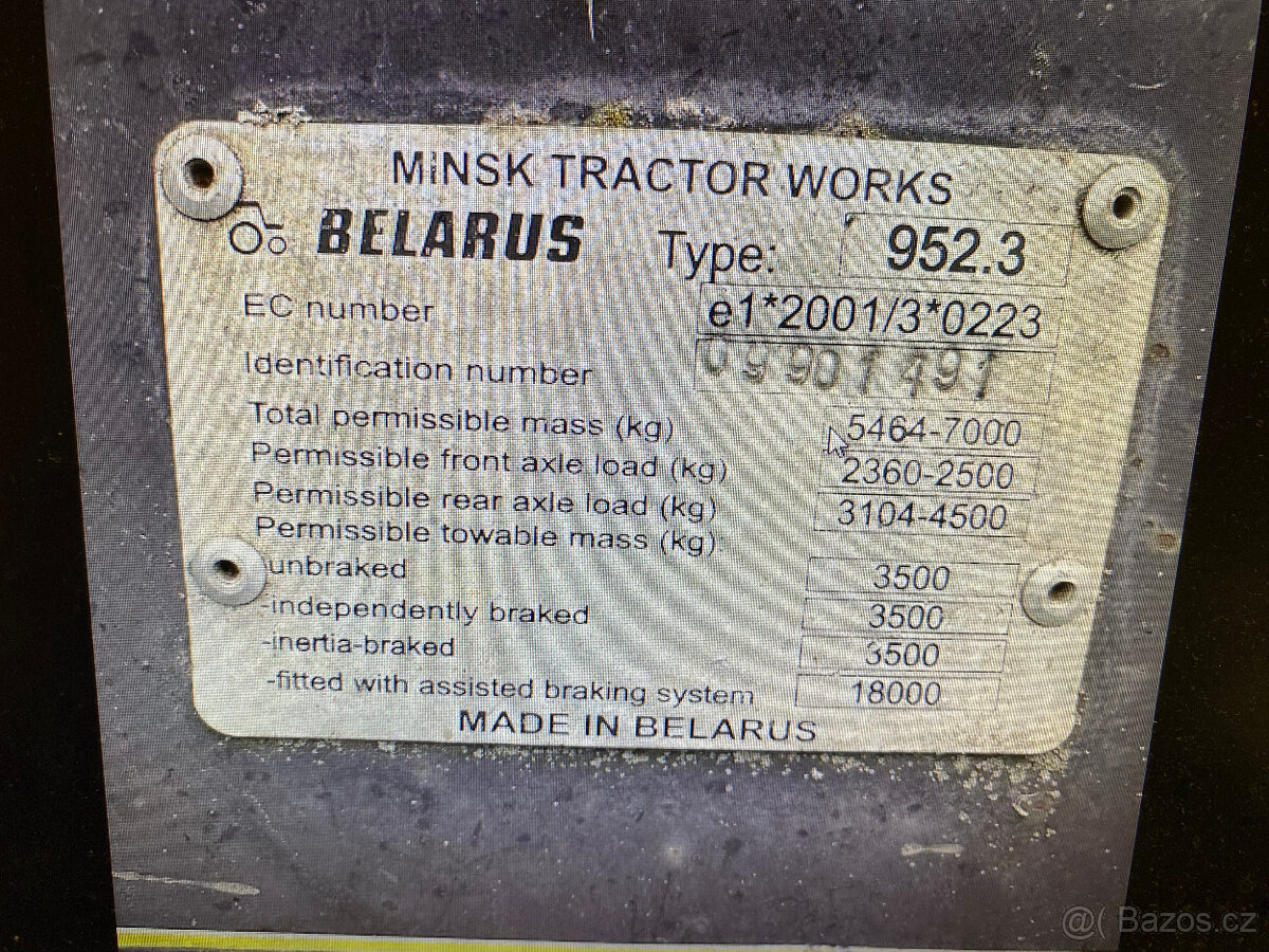 Prodám traktor BELARUS 952.3 - r.v.2007 - 2
