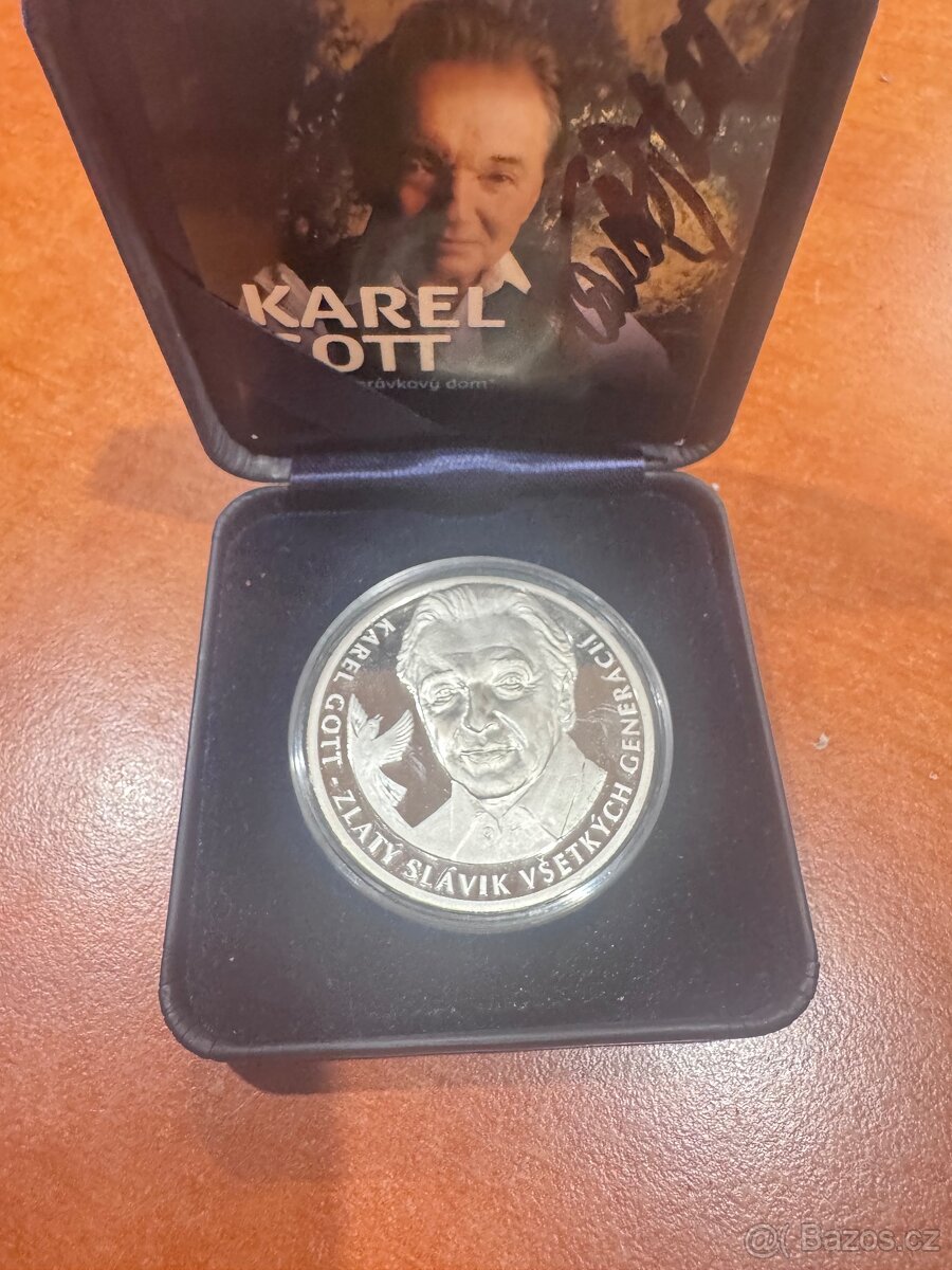 Stříbrná mince Karel Gott s podpisem sběratelská edice 50ks - 2