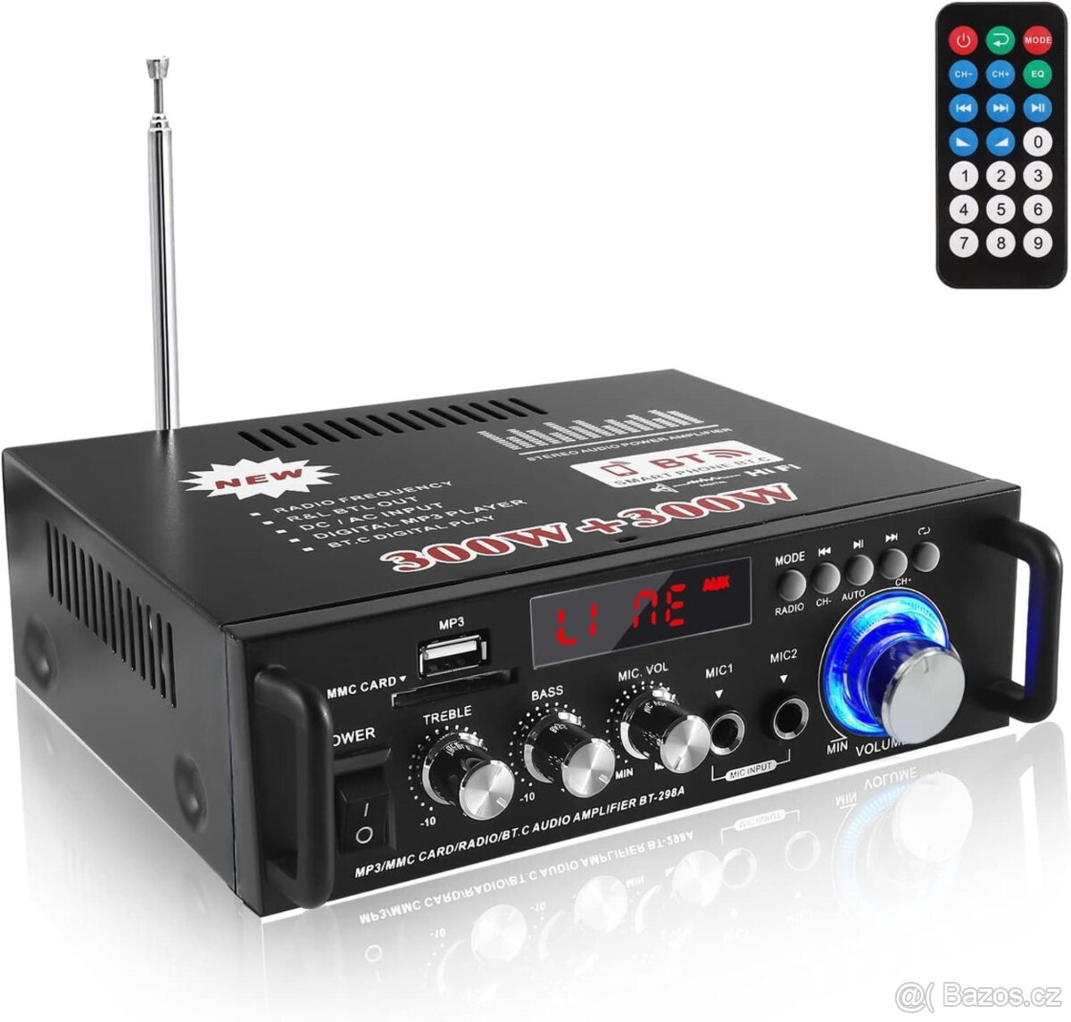 Zesilovac Bluetooth 5.0 Radio stereo 300W+300W 2kanálový - 2