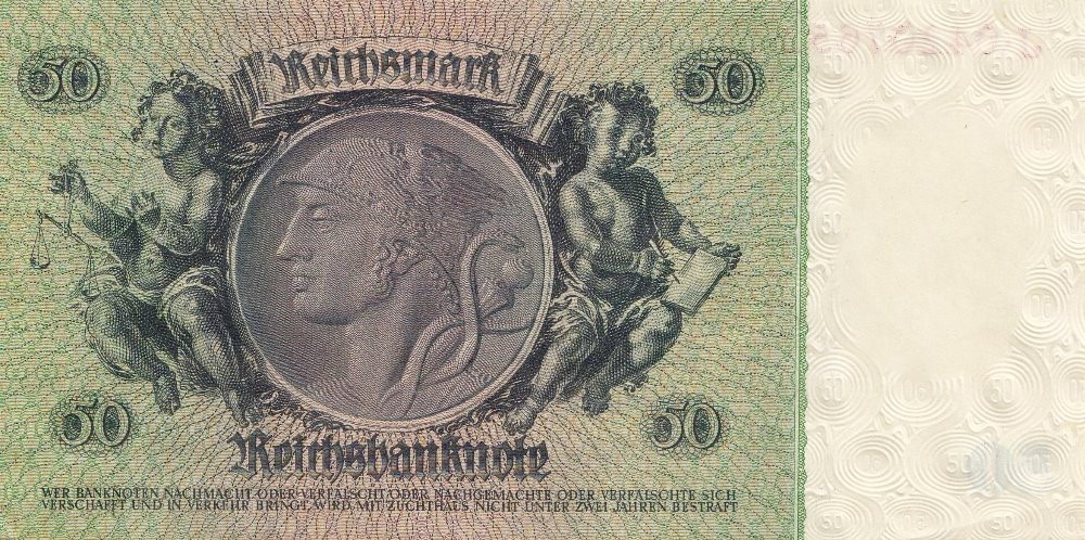 50 Reichsmark 1933, Válečné vydání,platná na našem území. St - 2