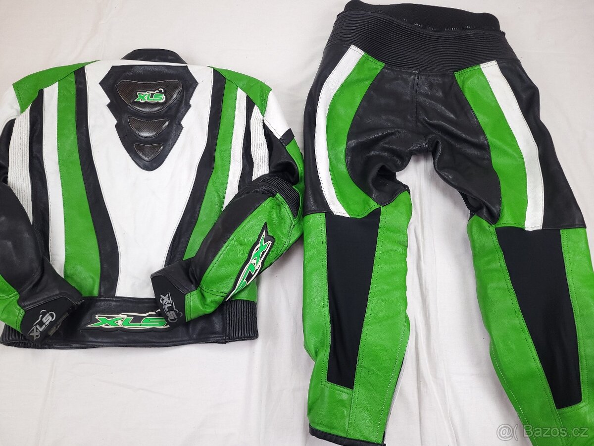XLS GREEN dvojdielna pánska kožená moto kombinéza 52 L - 2