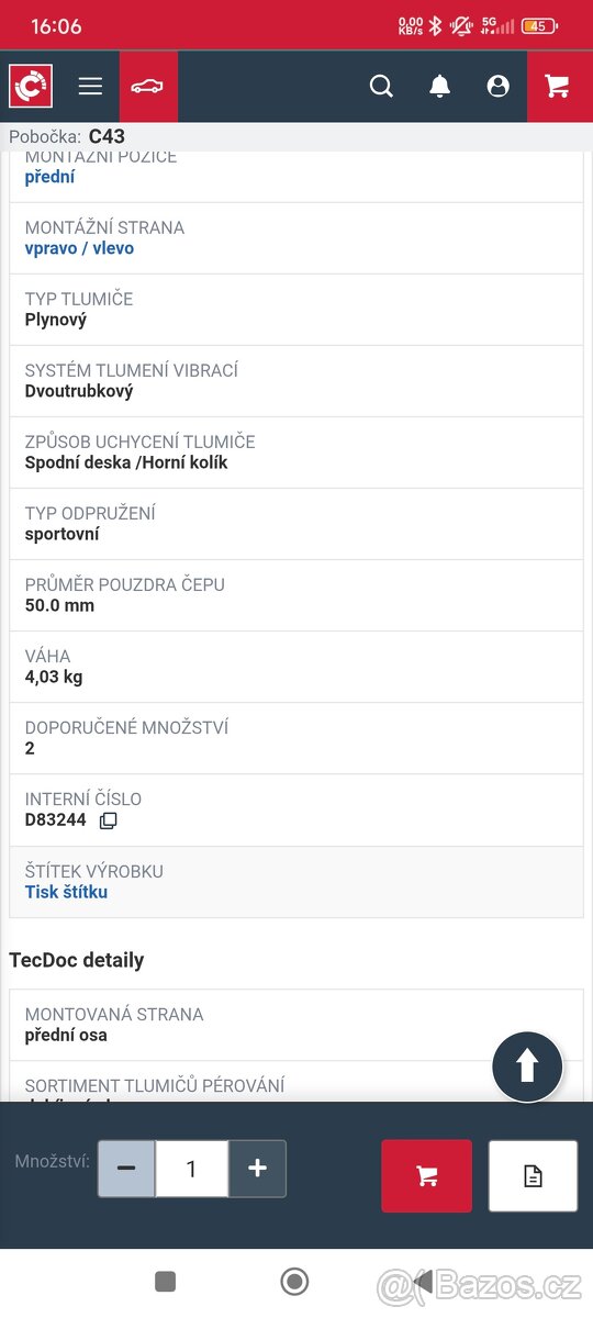 Tlumič přední vlevo/vpravo Bilstein - 2