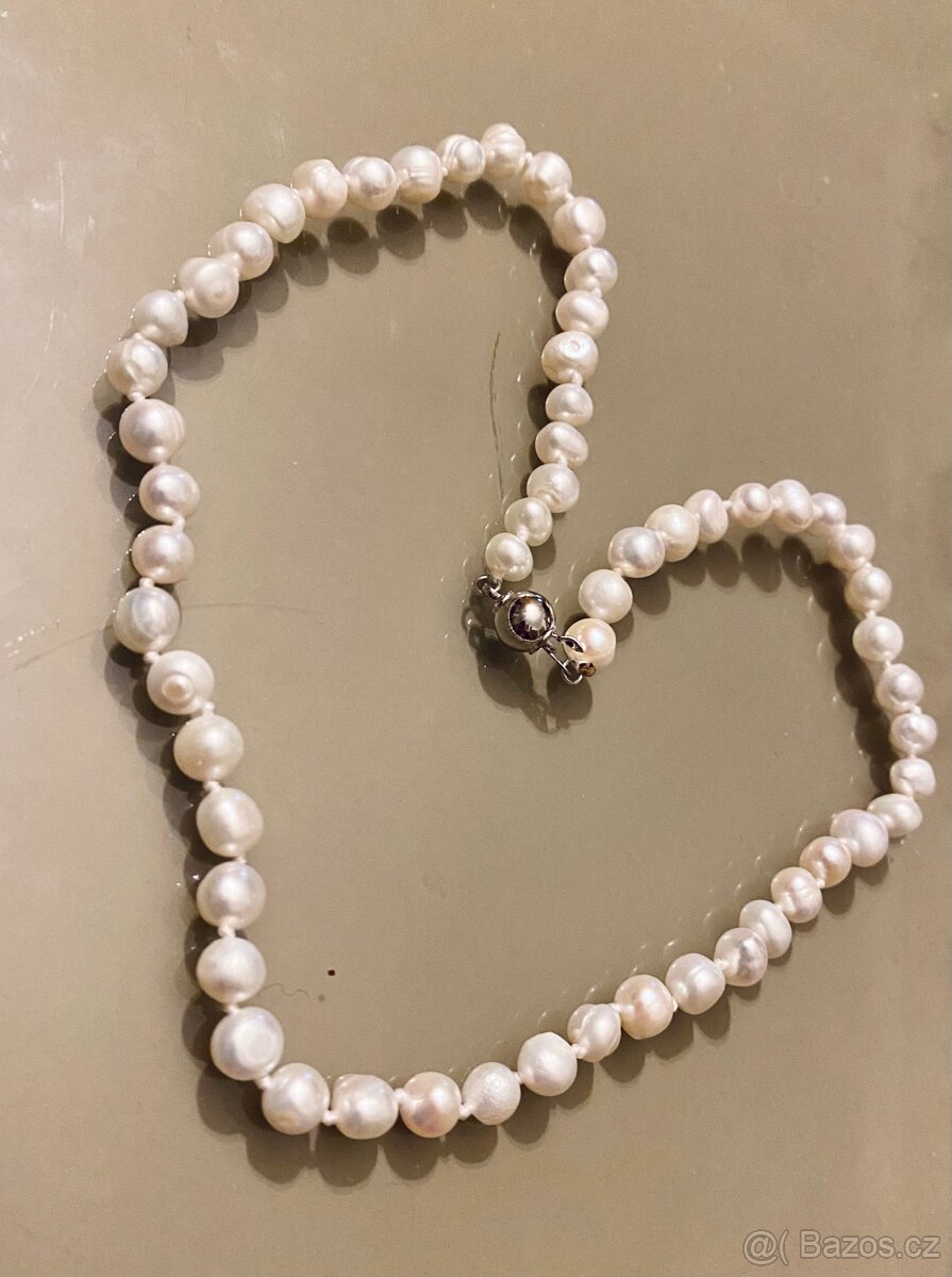 Náhrdelník z pravých bílých perel 7-8 mm - 2
