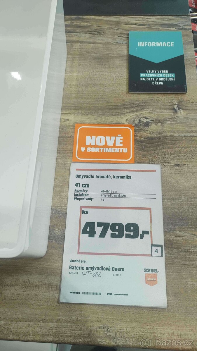 Umyvadlo na desku 41x41cm - nové - tenkostěnné - 2