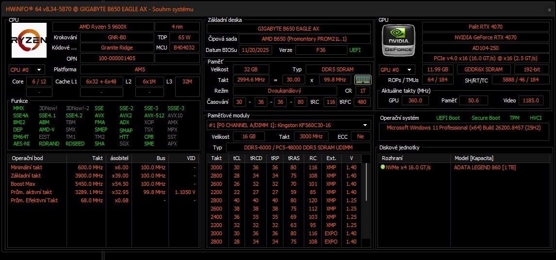 Herní PC - Ryzen 5 9600X, RTX 4070, 32GB DDR5, 1TB M.2 - 2
