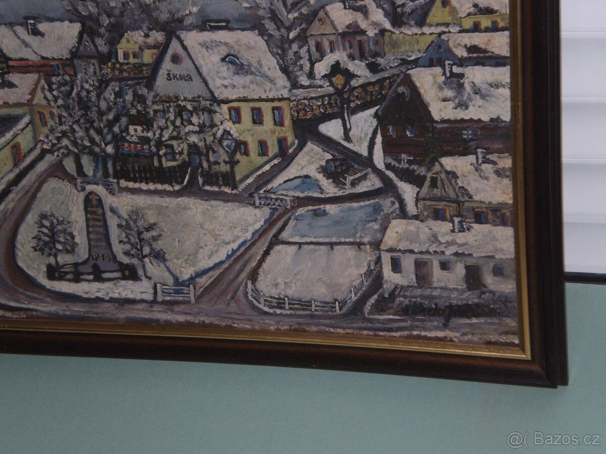 obraz - zimní krajina olej 89x71 cm - signace - 2