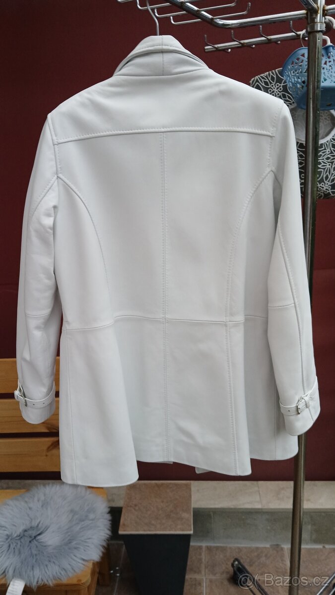Kožená bílá elegantní delší dámská bunda Evoco vel.XL - 2