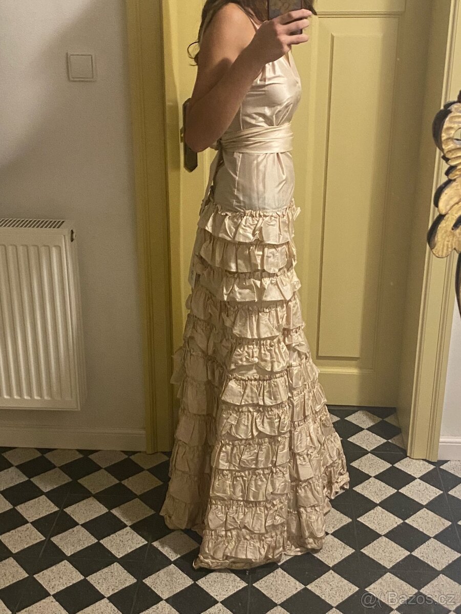 Nové společenské slavnostní svatební hedvábné luxusní šaty - 2