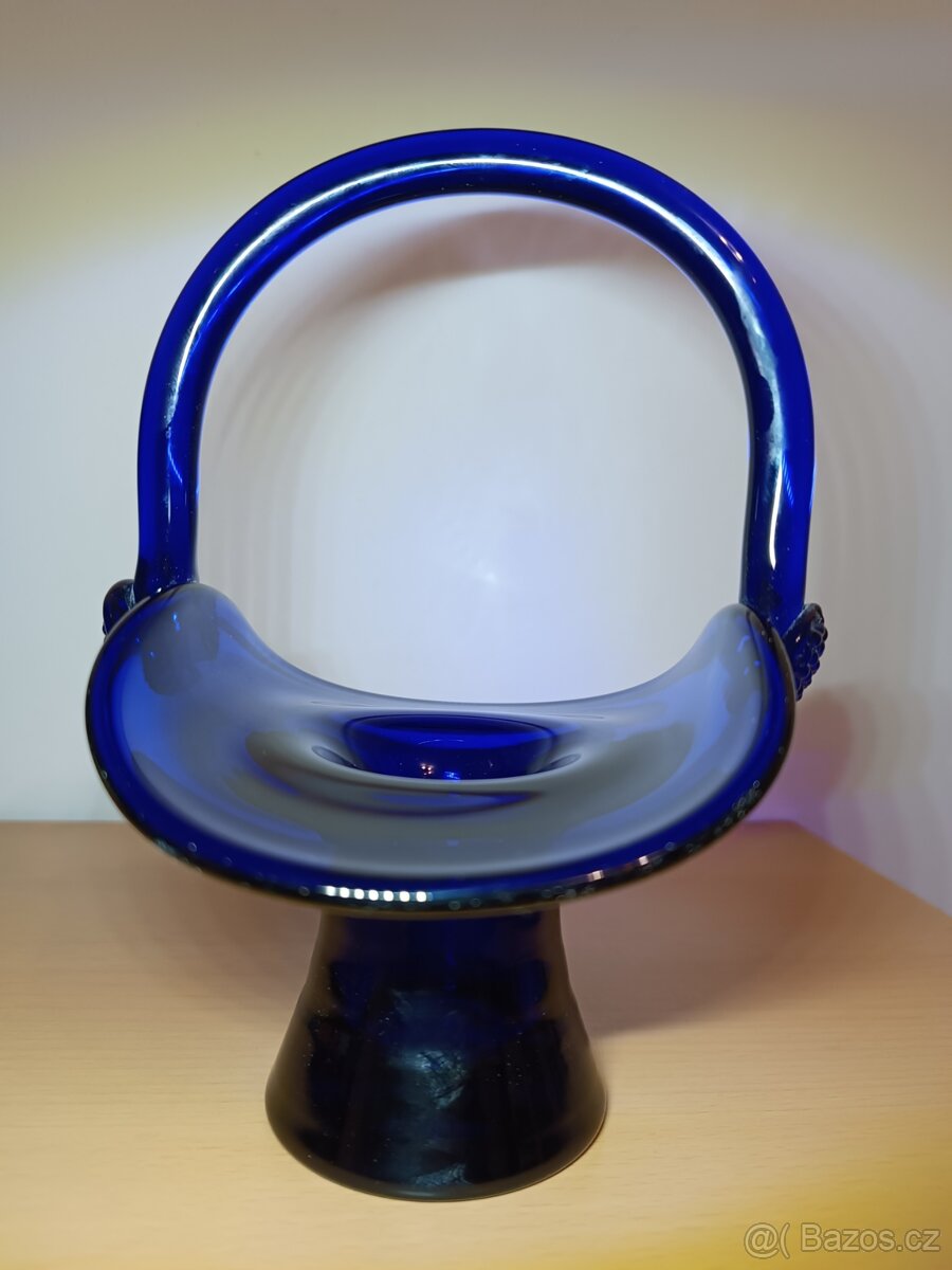 Skleněný košík - sklo cobalt modrý - 2