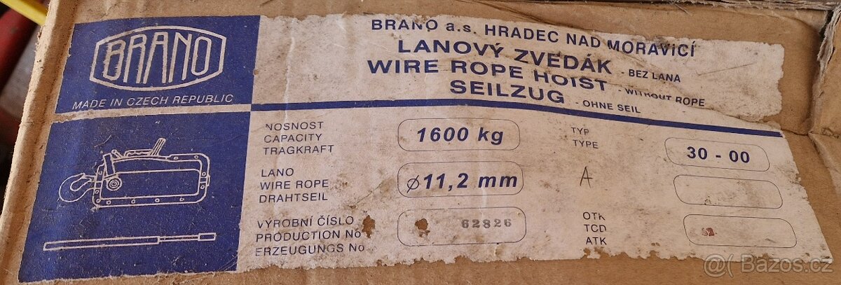 Lanový zvedák Brano 1,6t - 2