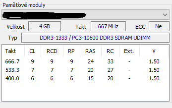 ram 4GB 8GB 16GB DDR3 1333 CL9 1,5V s chladičem (více ks) - 2