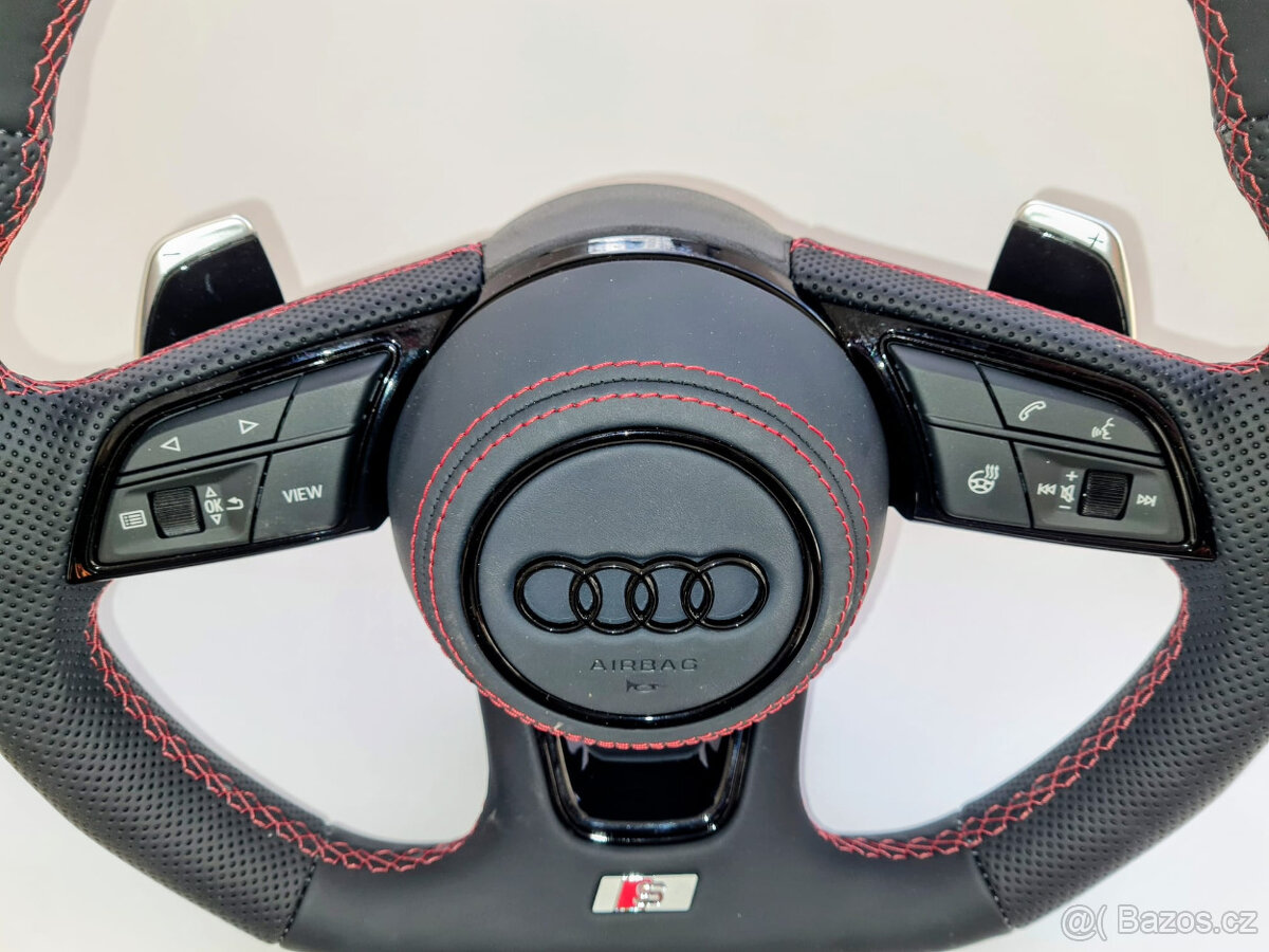 VYHRIEVANY AUDI Kožený volant Červená niť +AIRBAG + F1 PADLA - 2