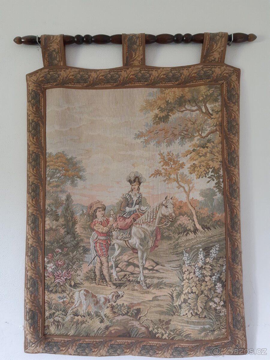 Gobelín-romantická scéna 85 x 58 cm,podšito hedvábím - 2