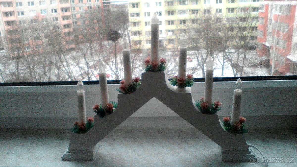 Retro - dřevěný vánoční svícen, okenní dekor. obrázky aj. - 2