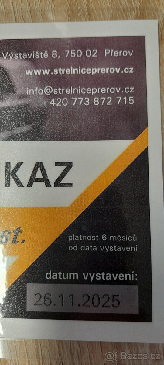 Dárkový poukaz na 2.500 Kč, střelnice Přerov, U Výstaviště 8 - 2