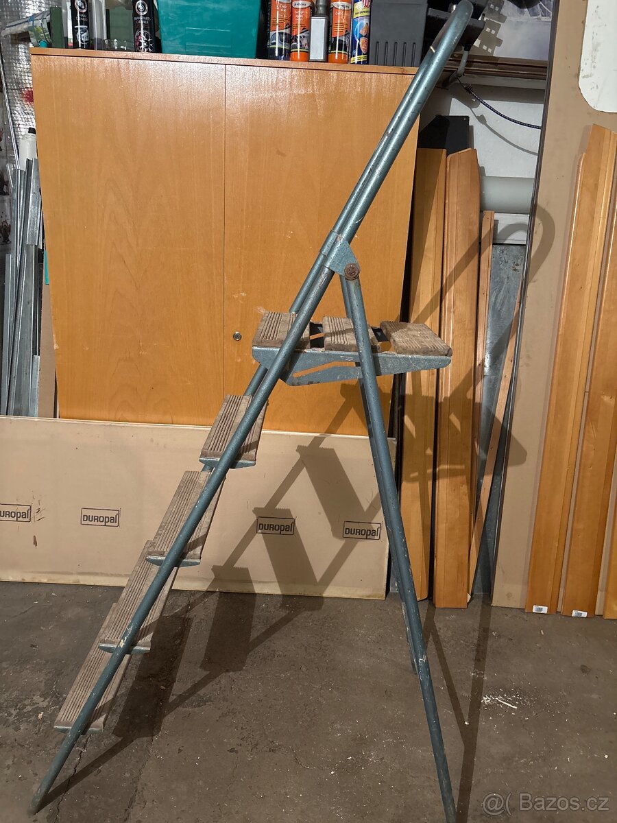Skládací retro štafle s dřevěnými schůdky/nášlapy - 2