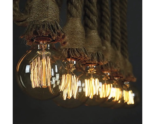 Lustr E27 40W s jutovým lanem baldachýnem a objímkou - 2