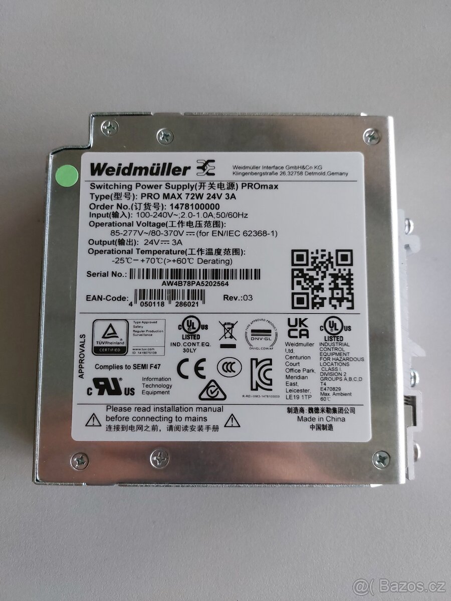 Zdroj Weidmuller PRO max 24V 3A - 2