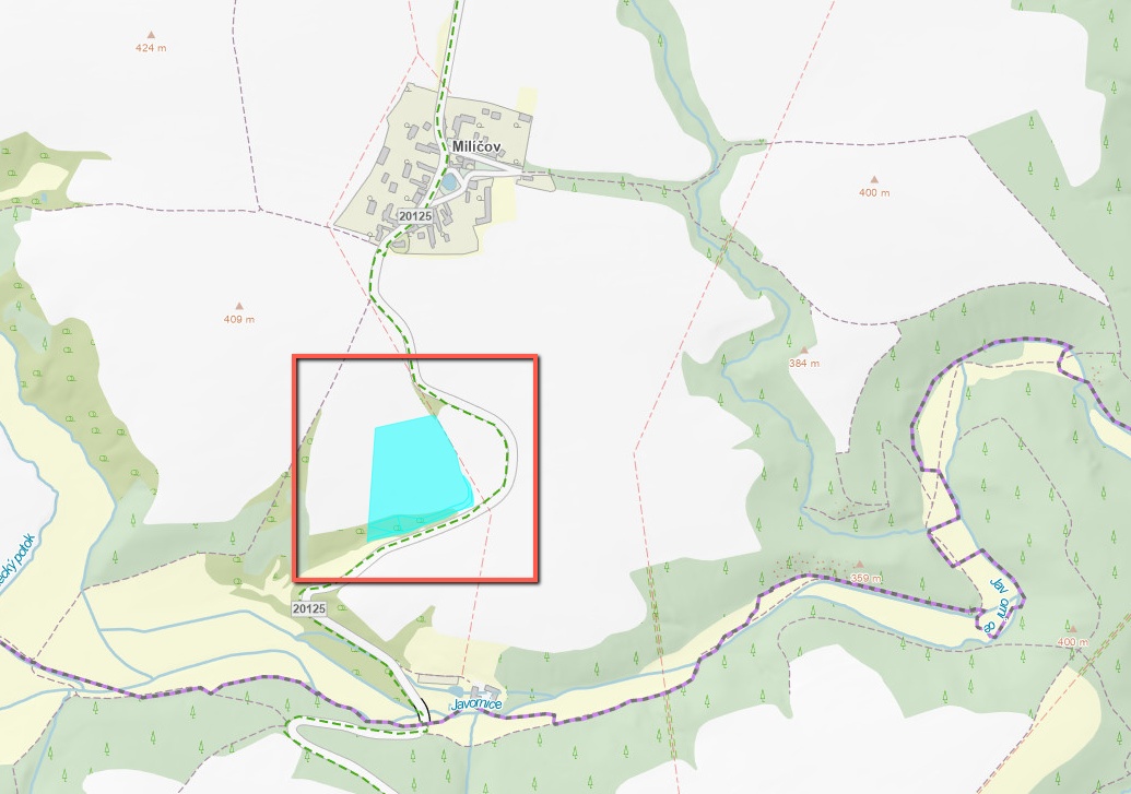Prodej uceleného bloku pole - 3 564 m² - Milíčov - 2