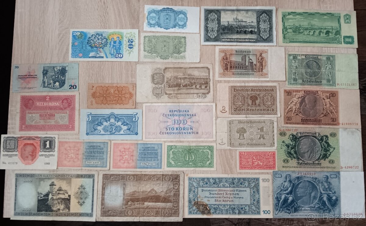 Staré bankovky RU,Čsr,protektorát,čssr, německo - 2