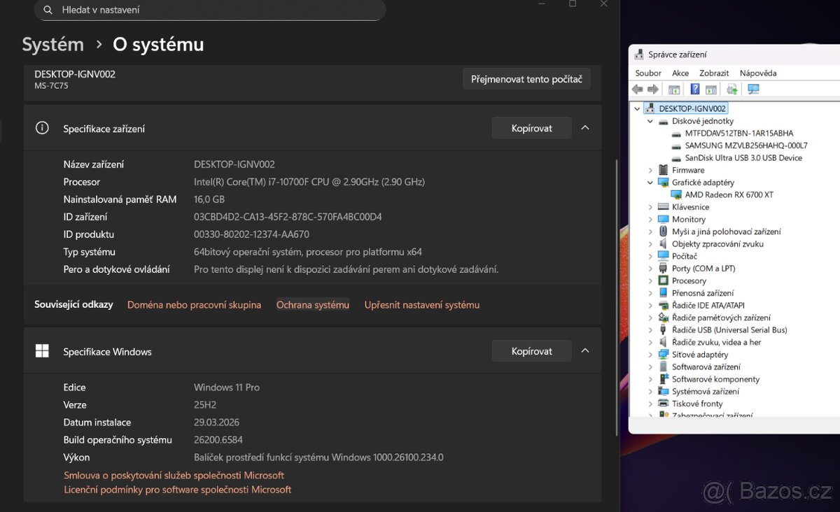 Herní PC - RX 6700 XT / I7-10700f / 16GB ram - 2
