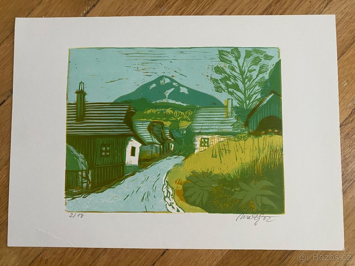 Grafika barevný linoryt M.Malý - 2