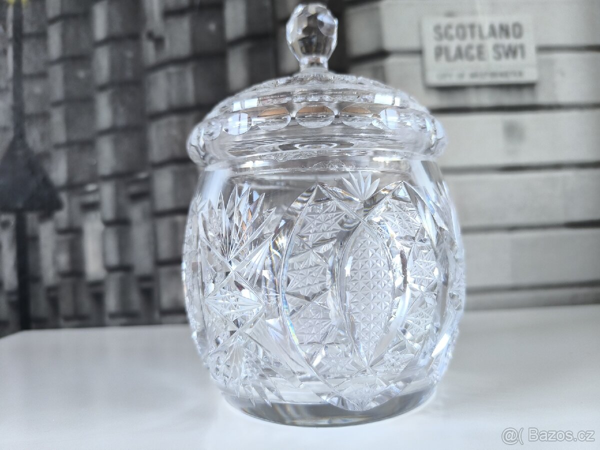 Ručně broušená křišťálová dóza - cukřenka - 2