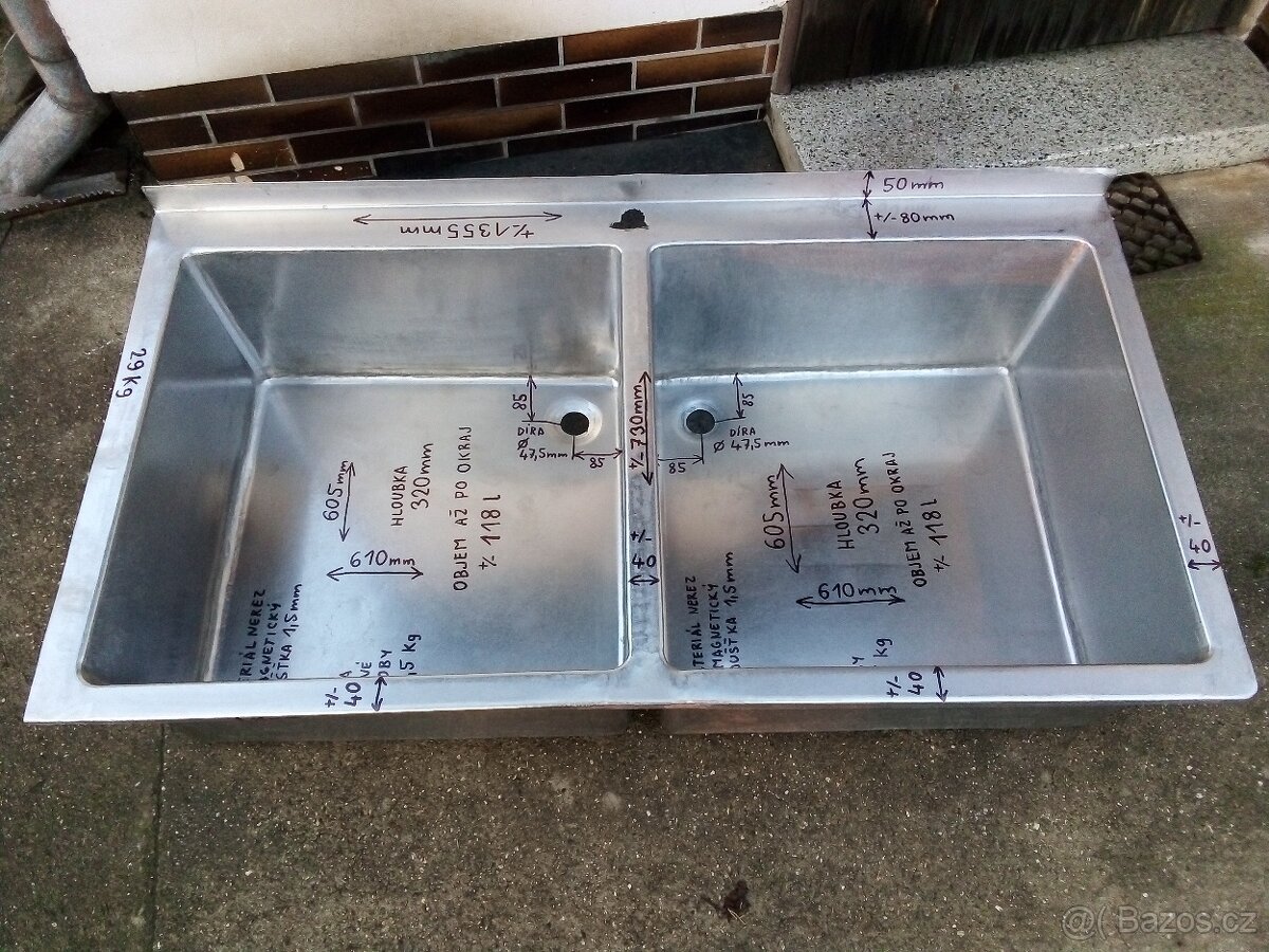 Velký lavor, mycák dvojitý. Nerez INOX 610 x 605 x 320mm. - 2