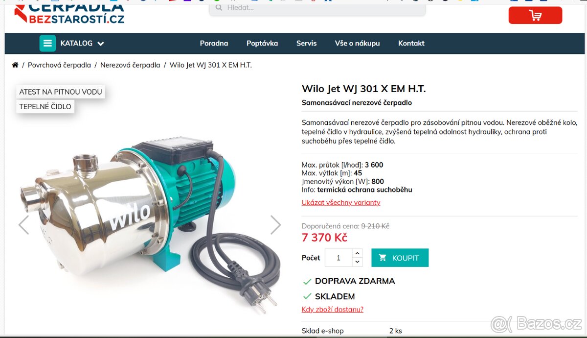 Čerpadlo Wilo Jet WJ 301 X EM H.T. s membránovou nádobou - 2