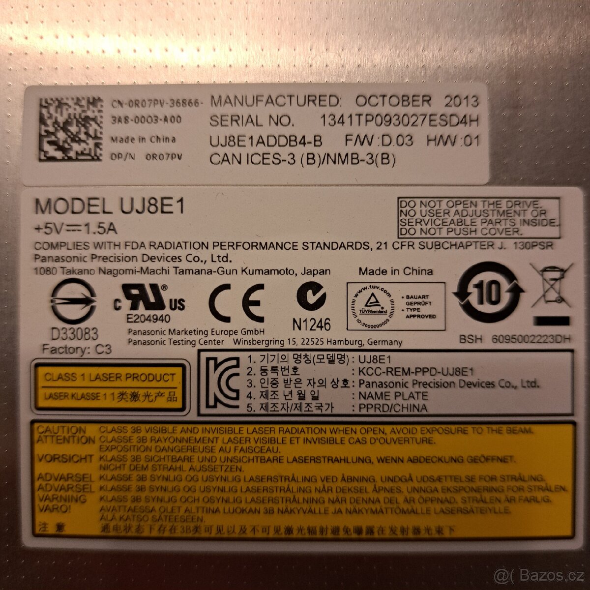 Panasonic DVD±RW Writer UJ8E1 007FJM F/W: D.03, SATA - 2