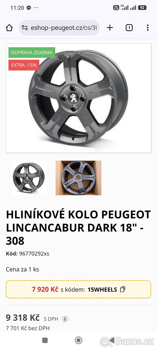 Prodám sadu kol Licanbur R18 na Peugeot - 2