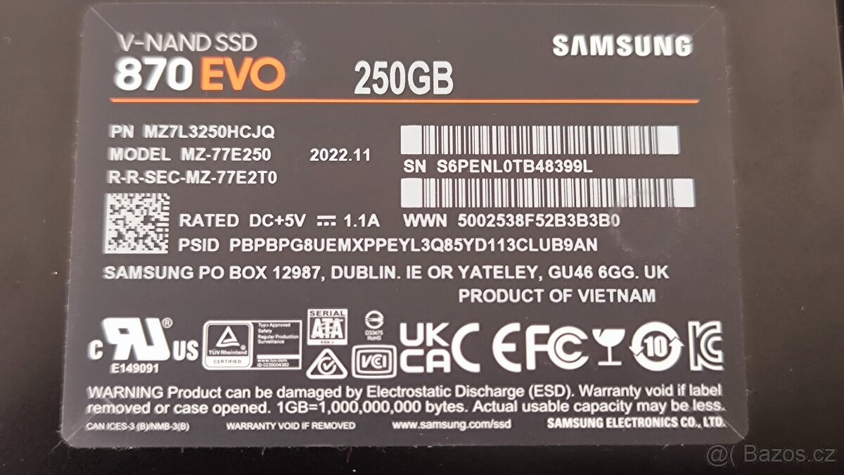 SSD Samsung 870 EVO 250GB - parkrat pouzity - 2