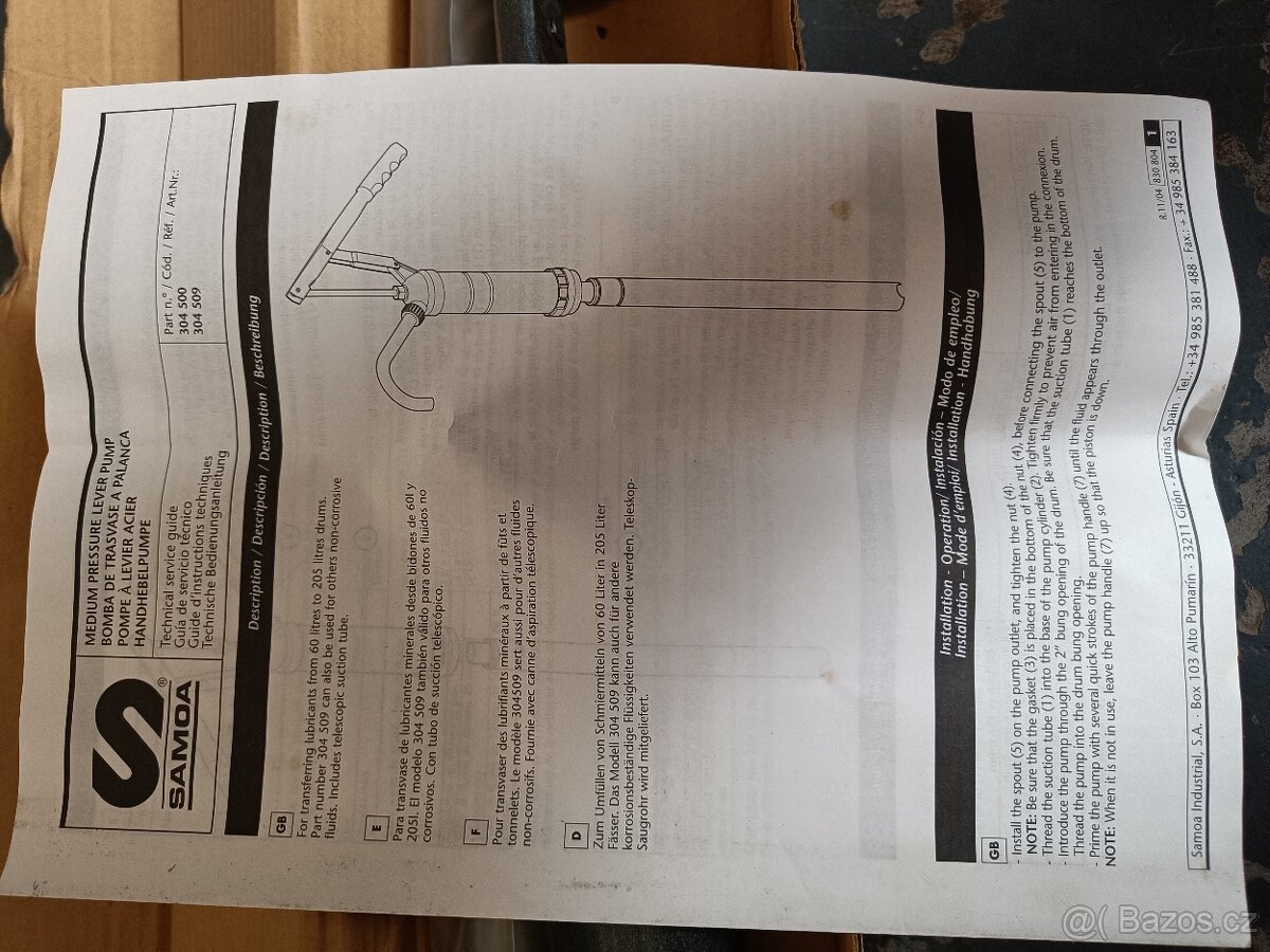 Ruční pákové sudové čerpadlo Samoa 304500 - 2