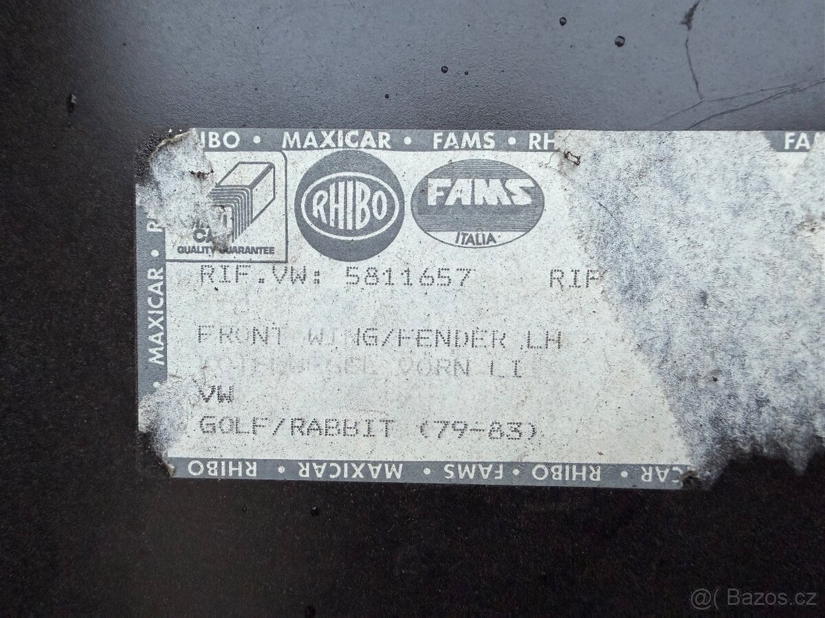 Levý blatník VW GOLF 1 - 2