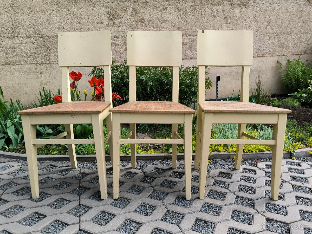 Starožitné kuchyňské selské židle - 30. léta - 2