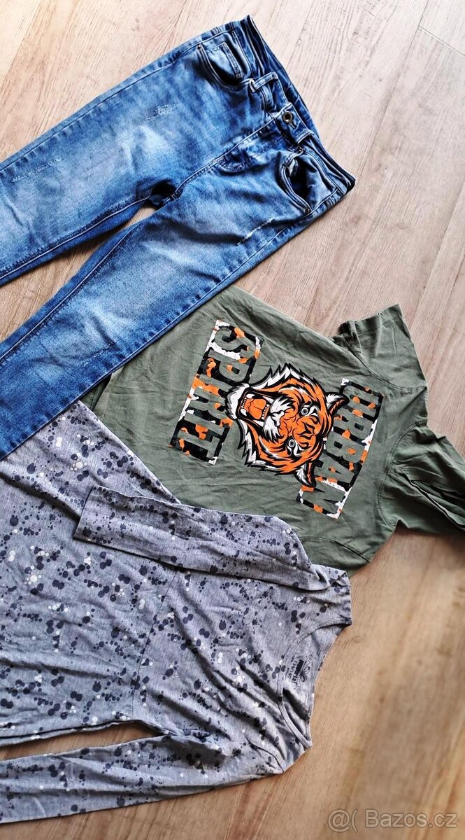 Dívčí džíny 140, šaty, triko s kapucou - 2