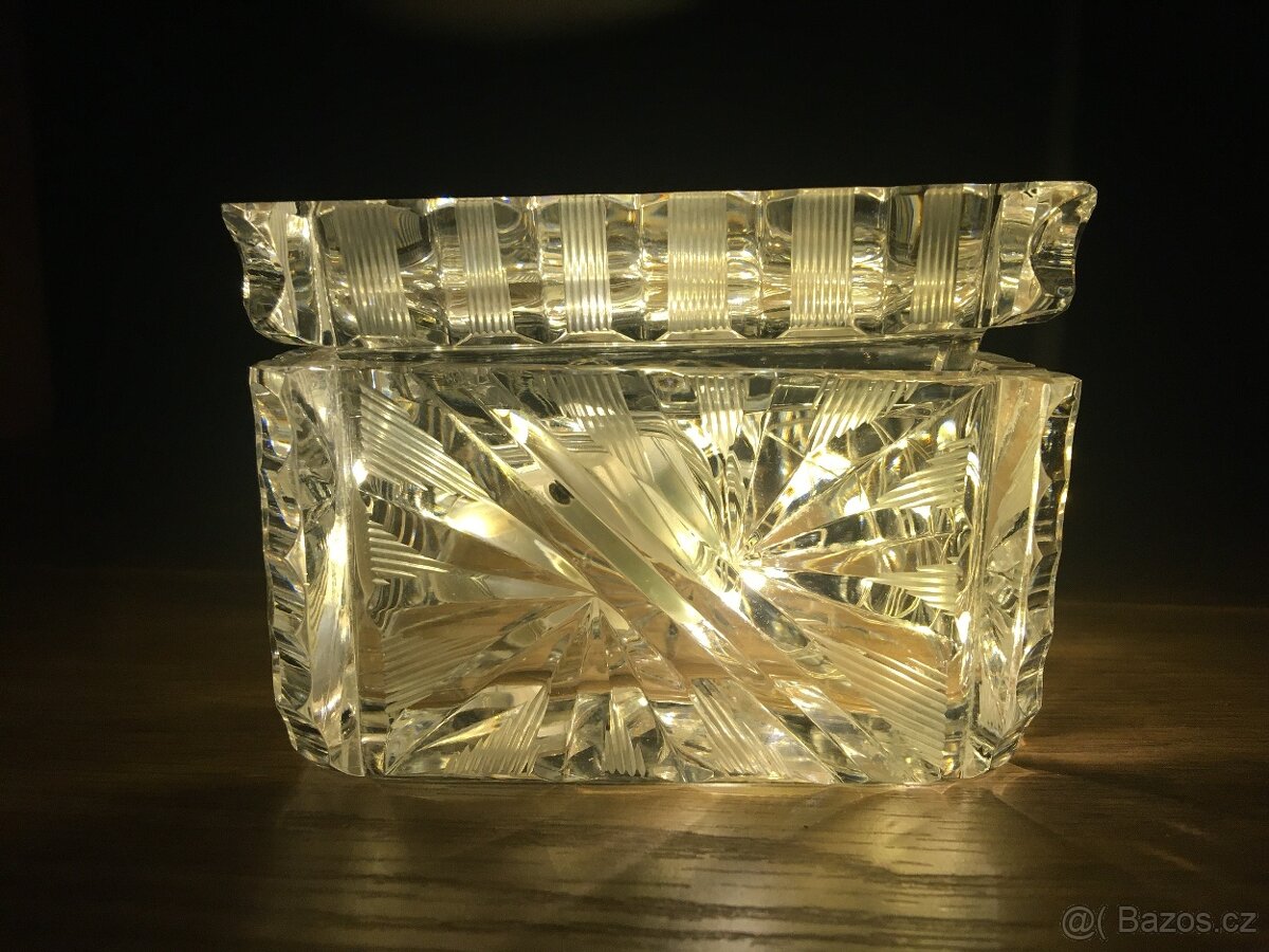 Broušená skleněná dóza malá 2x - 2